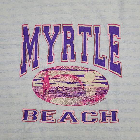 Vintage 90s Myrtle Beach Stripes Shirt Women L/XL 21x27 Blue - Picture 10 of 14